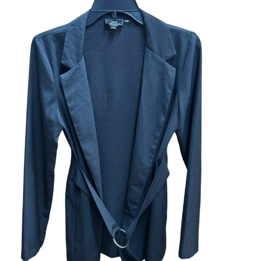 HAVE. Black Blazer with Belted Wrap and Peaked Lapels - Picture 3 of 6